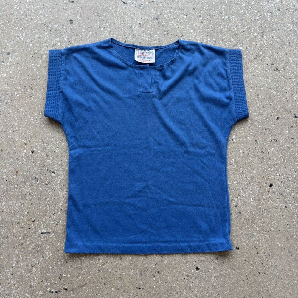 Vintage 70s Western Connection Blue Blank Boho Top